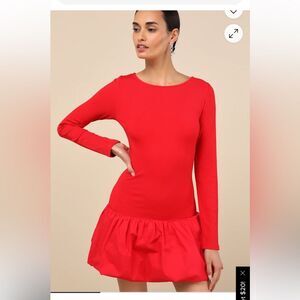 Ideal Approach Red Long Sleeve Mini Dress Size Small